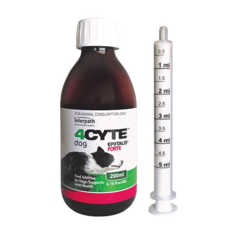 4CYTE Epiitalis Forte Gel for Dogs: Bottle and Dosage Syringe