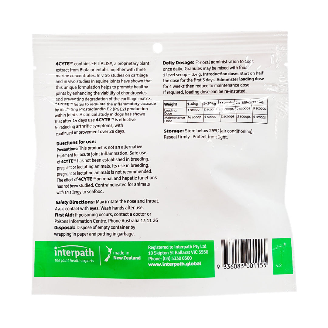 4CYTE Canine Joint Support Granules for Dogs - 100g. Elevate Your Dog's Comfort and Activity Levels with Proven Joint Health Solution with Dosage Rate Table