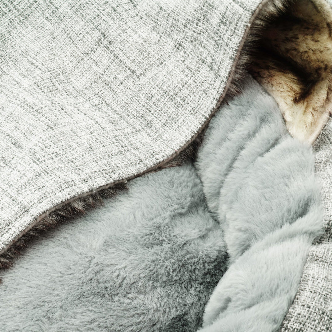 Close-up of the soft and fluffy material of the hood on the Charlie's Snookie Hooded Pet Bed.