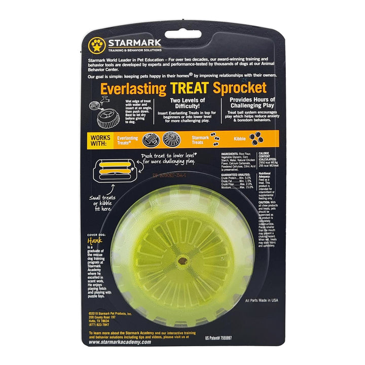 Back view of the packaging for Medium Starmark Everlasting Treat Sprocket, showcasing product details.