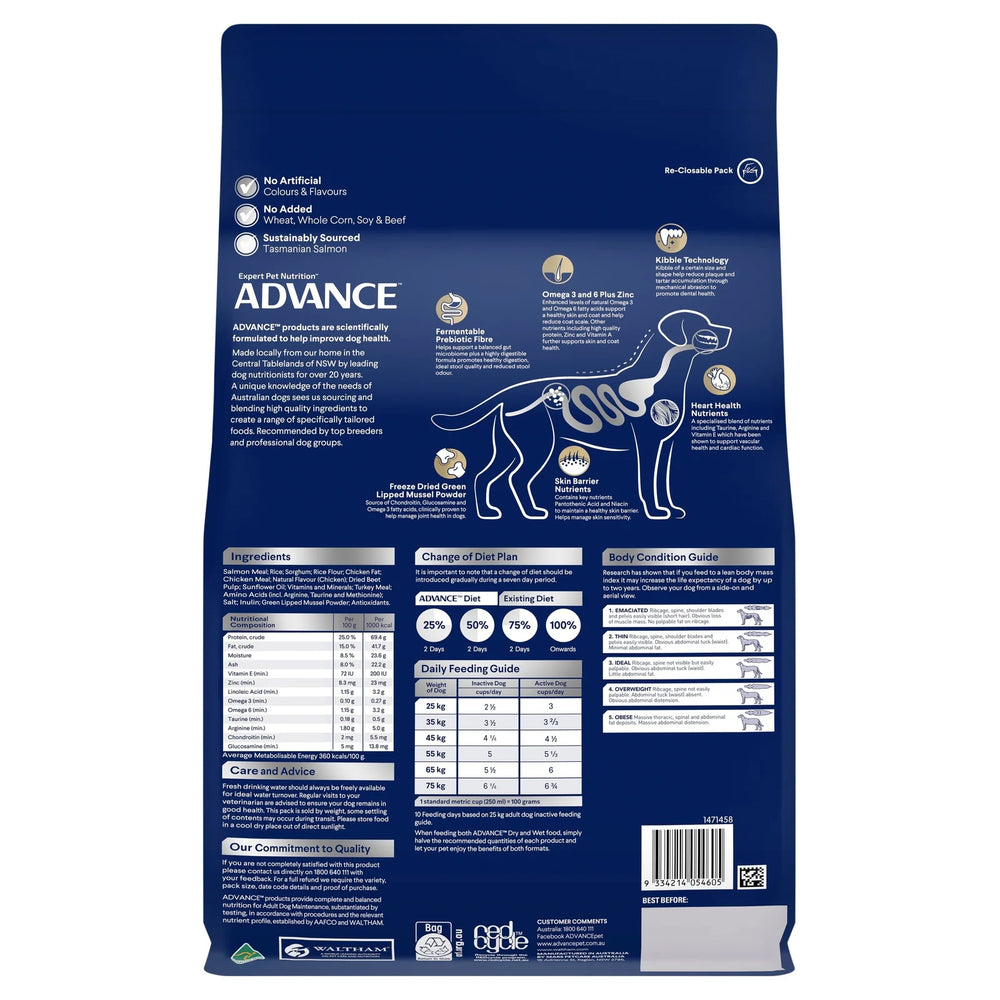 The Advance Adult Dog Large Oodles back of packaging with visible branding and health benefits.