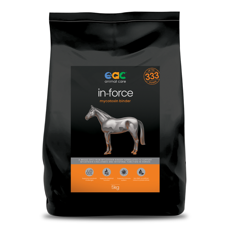 A clear view of EAC In-Force in its 5kg packaging, emphasizing the larger option for long-term equine health maintenance.