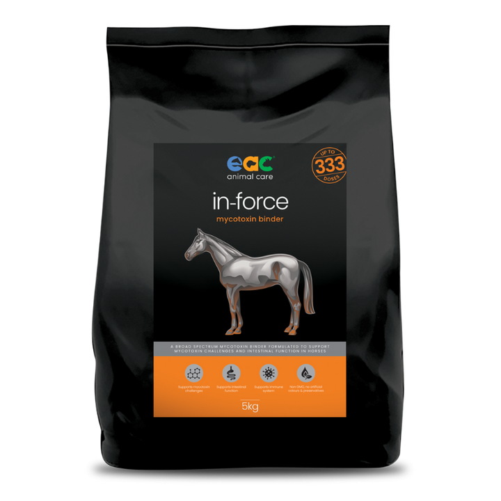 A clear view of EAC In-Force in its 5kg packaging, emphasizing the larger option for long-term equine health maintenance.