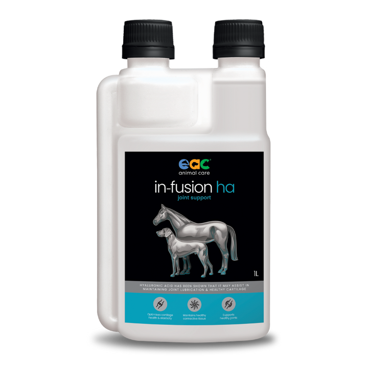  Front view of EAC In-Fusion HA 1L bottle showing the label and liquid hyaluronic acid supplement.