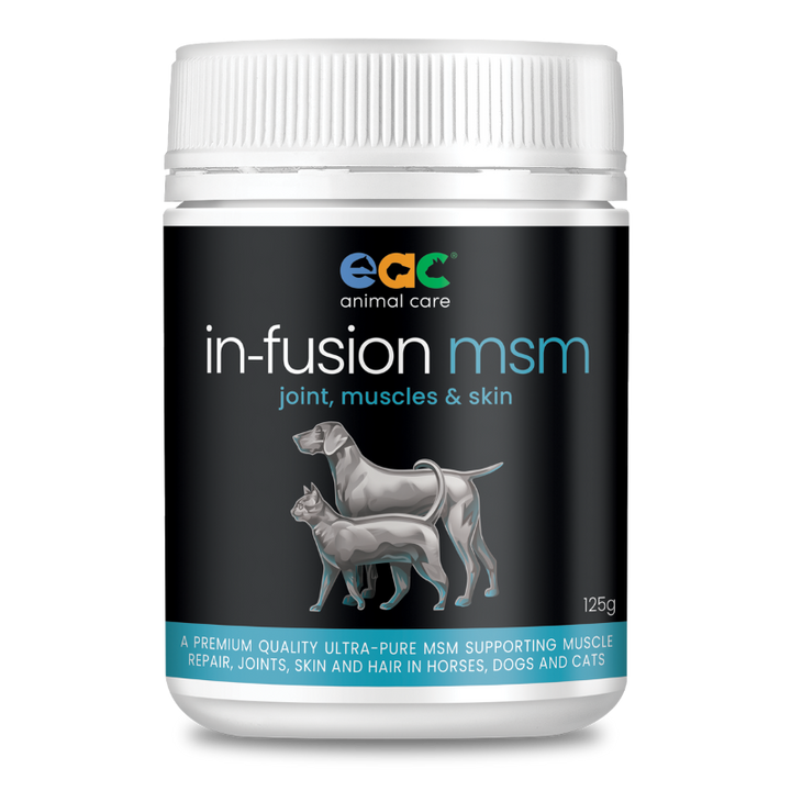 EAC IN-FUSION MSM 125g container, ideal for small pets or trial use.