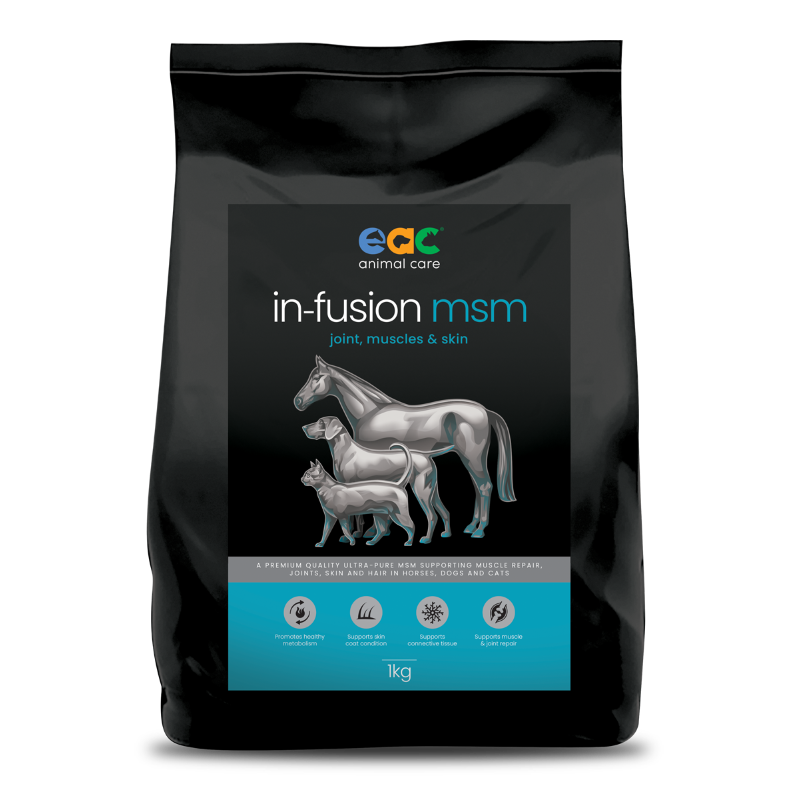 EAC IN-FUSION MSM 1kg container, best suited for larger pets or long-term supplementation needs.