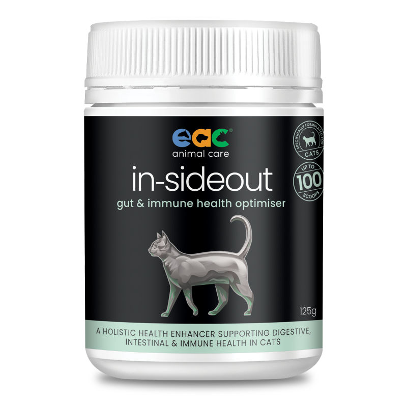  EAC In-SideOut Cat prebiotic and probiotic supplement for optimal feline digestive and immune health.