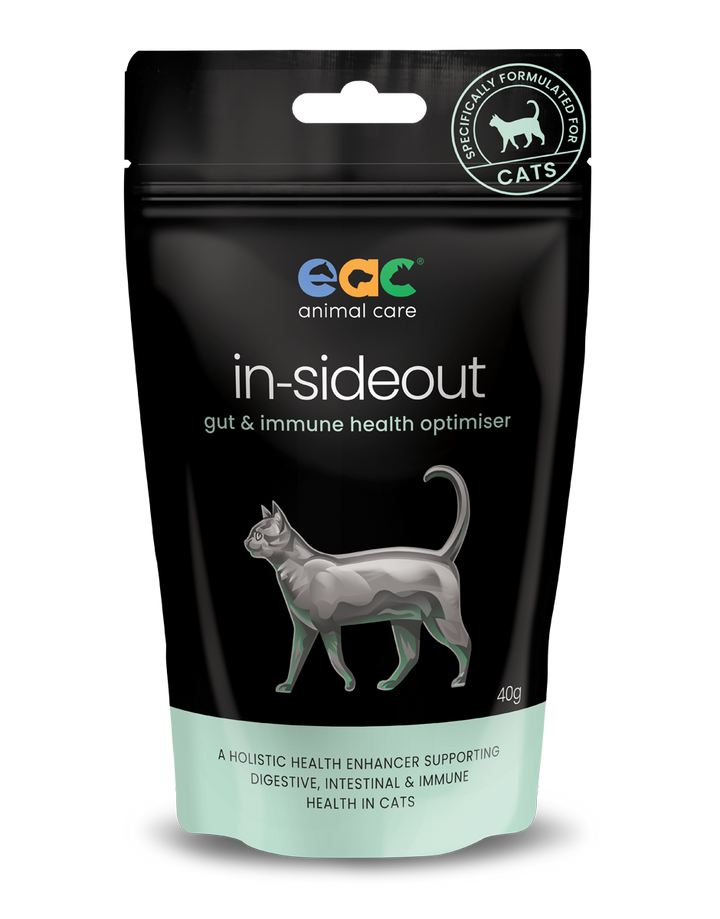  EAC In-SideOut Cat prebiotic and probiotic supplement for optimal feline digestive and immune health.