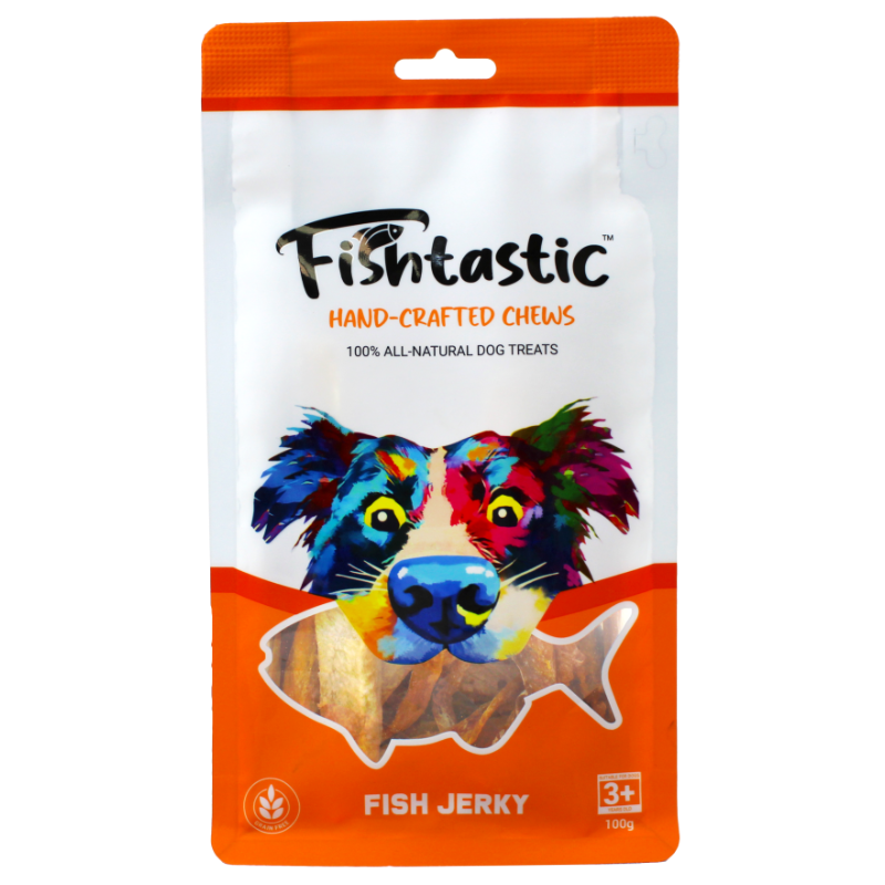 Fishtastic Fish Jerky - 100g Handcrafted Chews in packaging