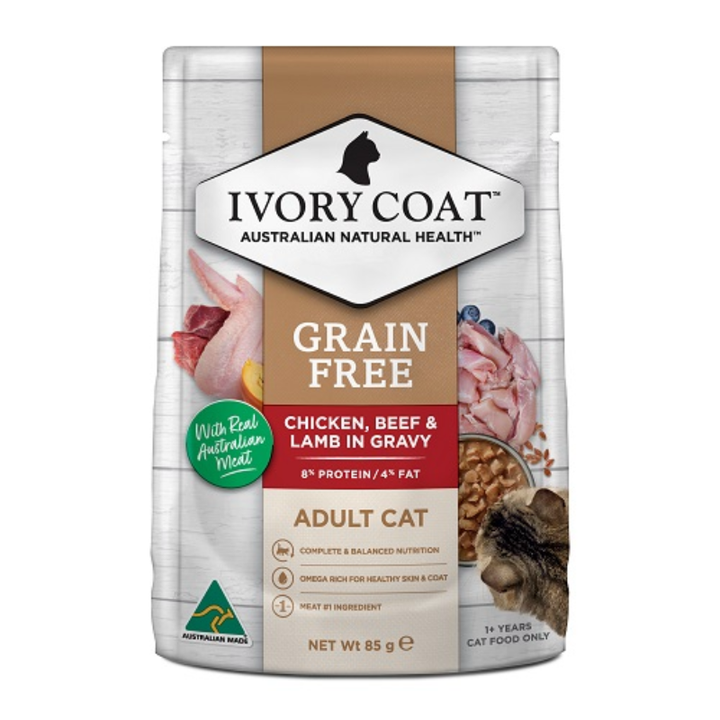 Ivory Coat Adult Cat Wet Food Chicken with Beef & Lamb 85g 12pk - Front View