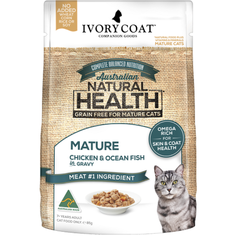 Ivory Coat Lite Mature Cat Chicken & Ocean Fish in Gravy 85g 12pk - Front View