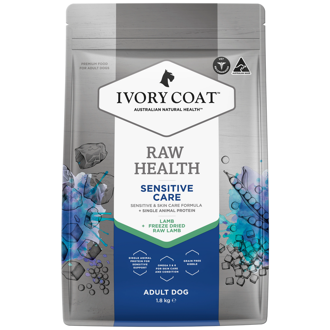 Ivory Coat Raw Health Adult Sensitive Care Dry Dog Food, 1.8kg – Premium grain-free formula with lamb protein for sensitive dogs