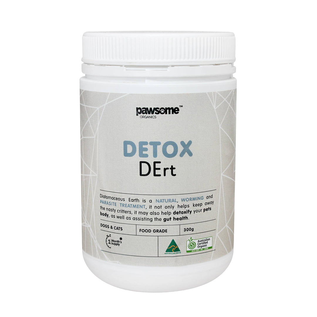 Packaging of Pawsome Organic DEtox DErt™️ Certified Organic Diatomaceous Earth