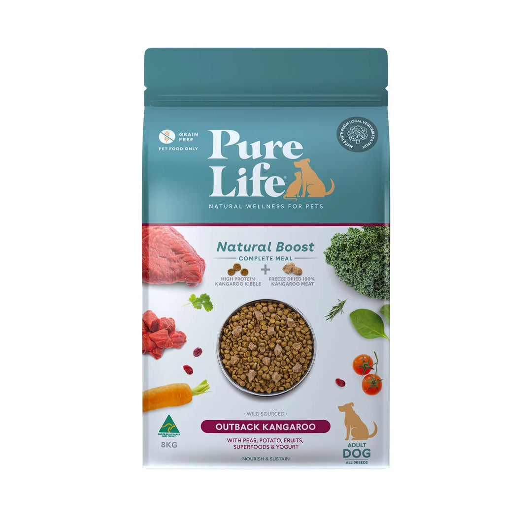 Pure Life Grain-Free Adult Dog Food Outback Kangaroo Recipe – Front Packaging with Premium Ingredients Listed