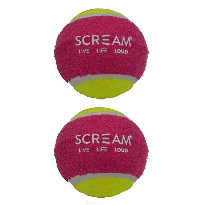 Scream – Tennis Ball – Loud Green & Pink – Medium – 2 Pack