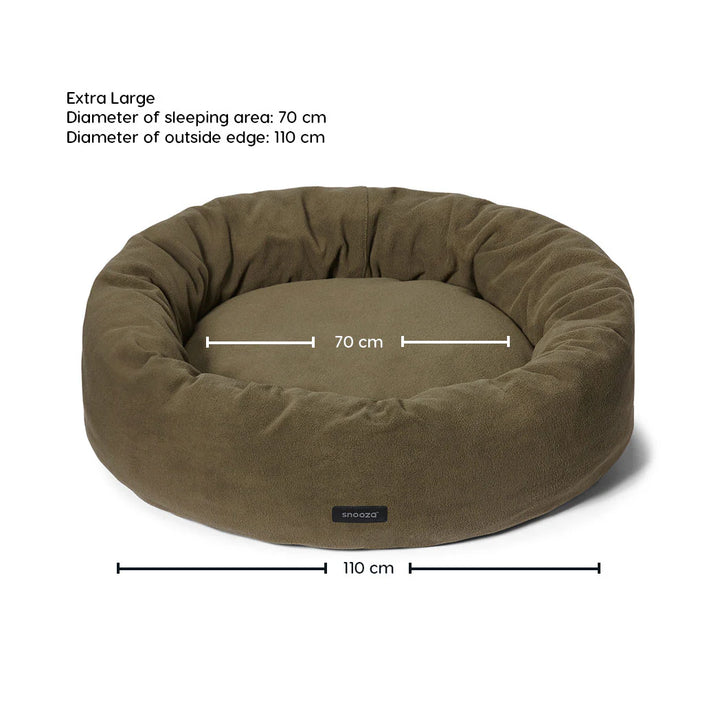 Extra Large size Snooza Self-Warming Polar Fleece Cuddler in Olive, dimensions displayed.