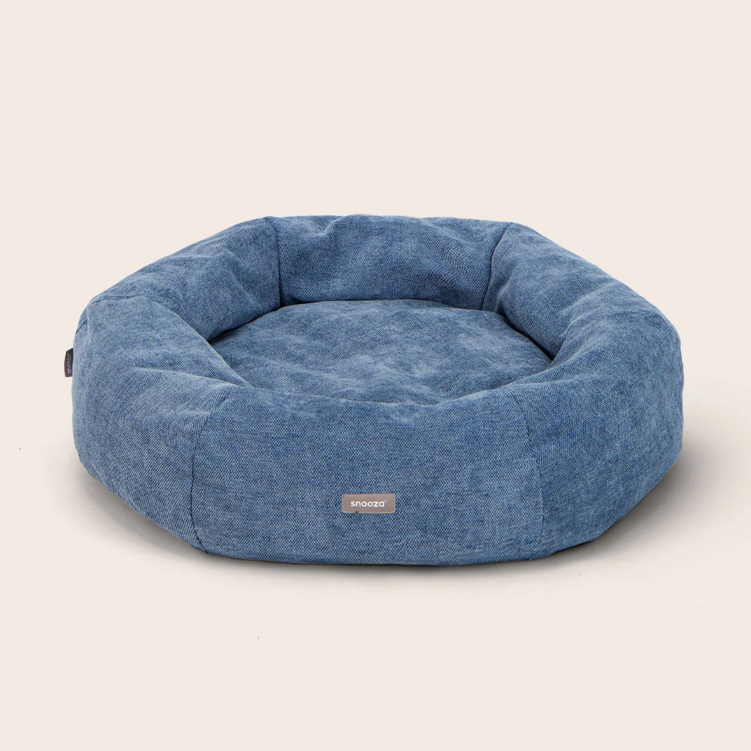 Front View: Snooza Panelled Cuddler Dog Bed in River– Plush, calming, structured luxury bed for pets.