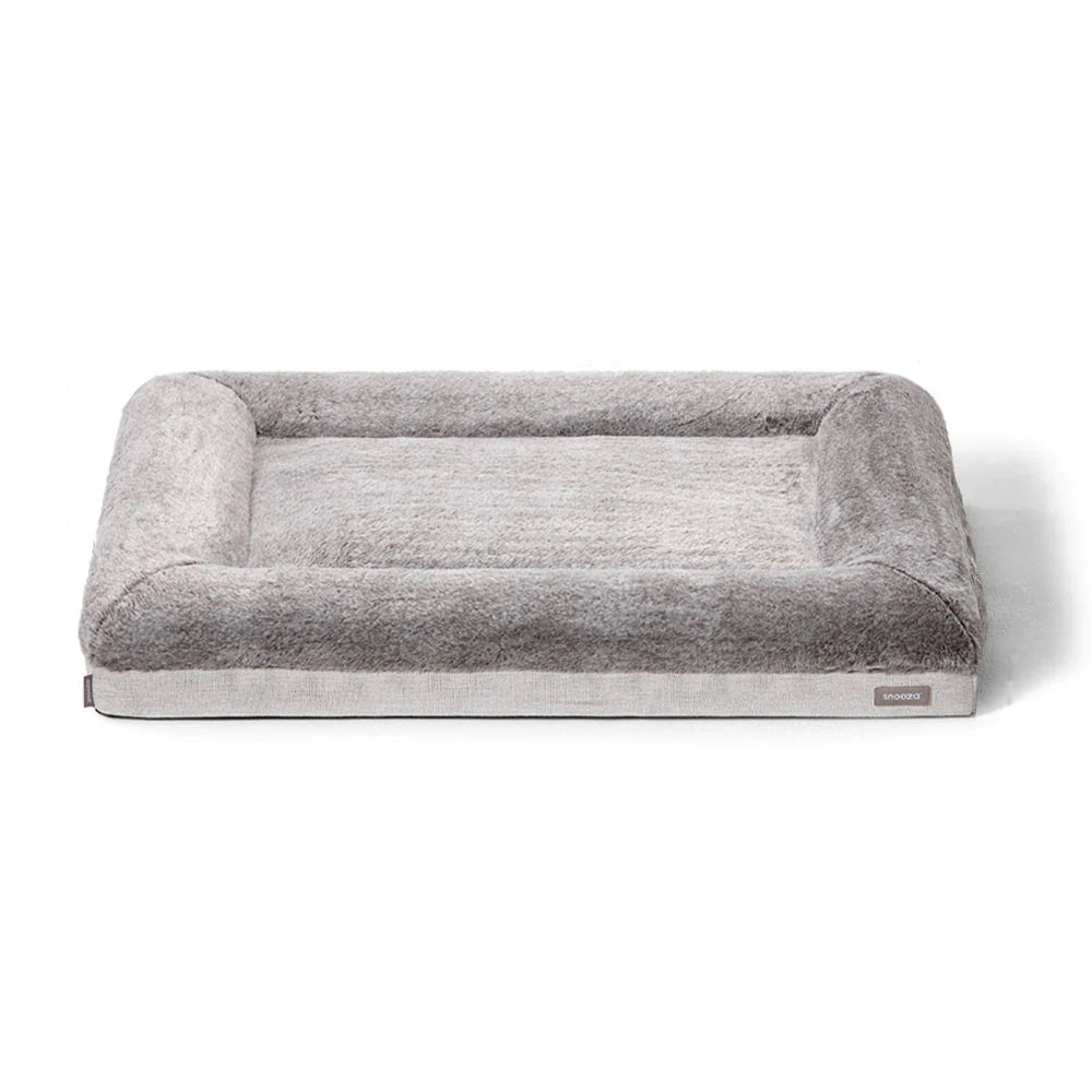 Snooza Ultra Comfort Lounge Bed - Cashmere: A luxurious pet bed with ruffled faux-fur sleeping surface and low-rise bolster walls.