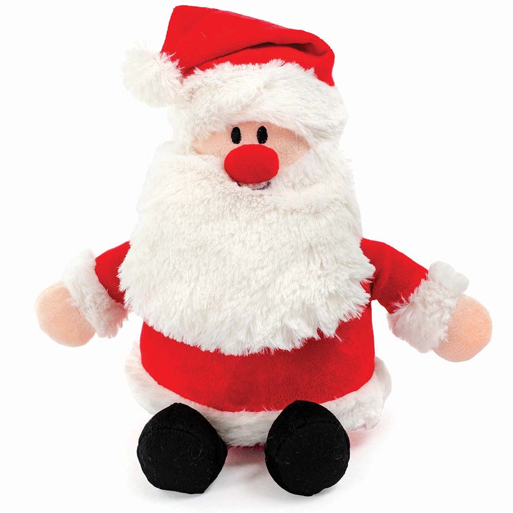 Santa Claus themed dog toy from Snuggle Pals, featuring a plump design, squeaky belly, and crinkly hat, perfect for festive playtime and snuggling during the holiday season.