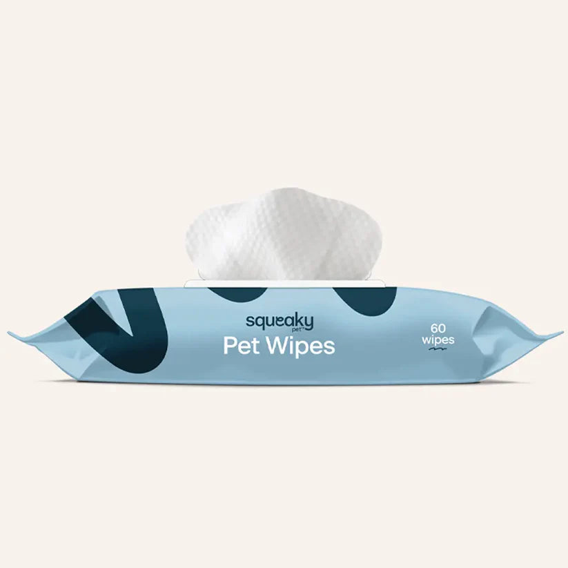 Close-up of a Squeaky Scented Probiotic Pet Wipe, highlighting its gentle and moist texture