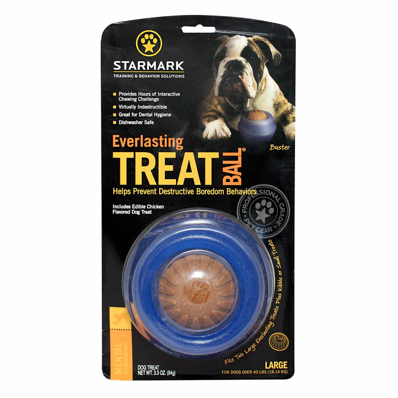 Large Starmark Everlasting Treat Ball, perfect for dogs over 40 pounds, highlighted for its size and durability.