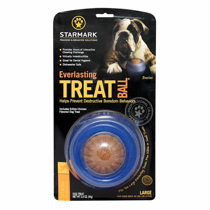 Large Starmark Everlasting Treat Ball, perfect for dogs over 40 pounds, highlighted for its size and durability.