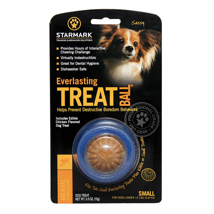 Starmark Everlasting Treat Ball with dog treats, providing long-lasting entertainment for dogs.