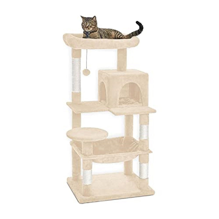 Floofi 118cm Plush Cat Condo Cat Tree with Hammock & Scratching Posts