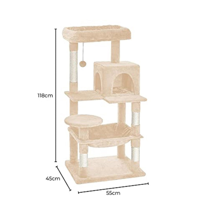 Floofi 118cm Plush Cat Condo Cat Tree with Hammock & Scratching Posts