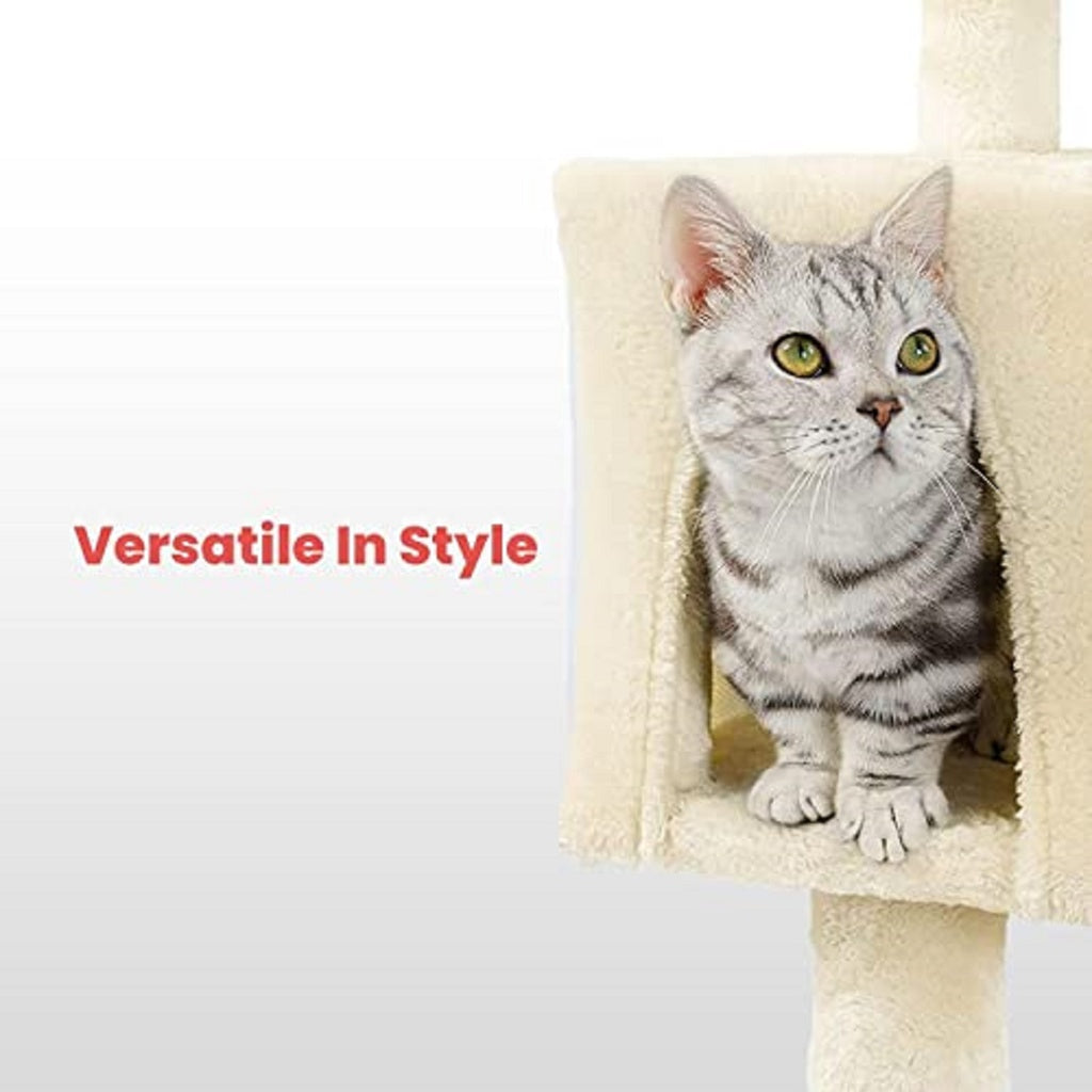 Floofi 118cm Plush Cat Condo Cat Tree with Hammock & Scratching Posts