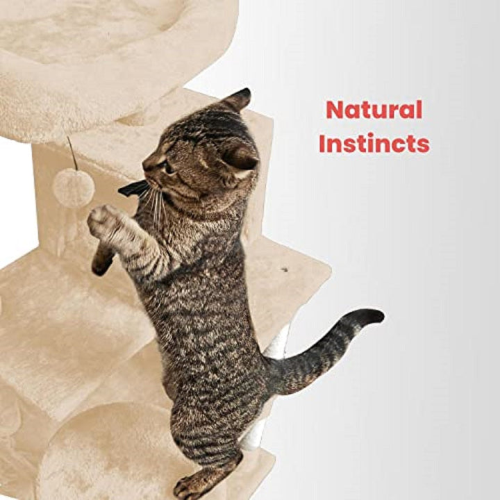 Floofi 118cm Plush Cat Condo Cat Tree with Hammock & Scratching Posts