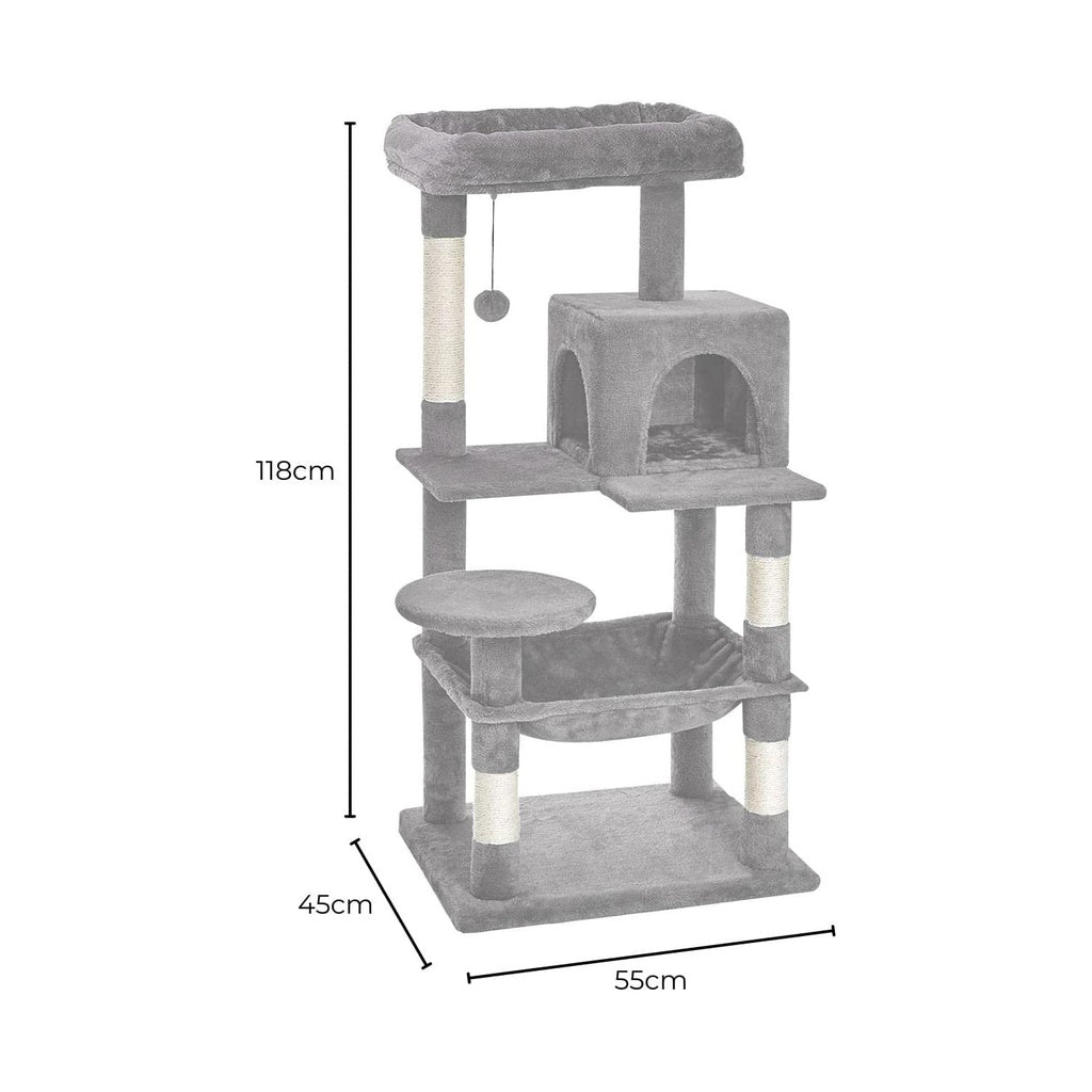 Floofi 118cm Plush Cat Condo Cat Tree with Hammock & Scratching Posts