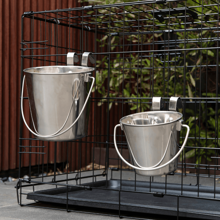 Stainless Steel Pet Parrot Feeder Bowls - Set of 2 (2.8L) with Riveted Hooks