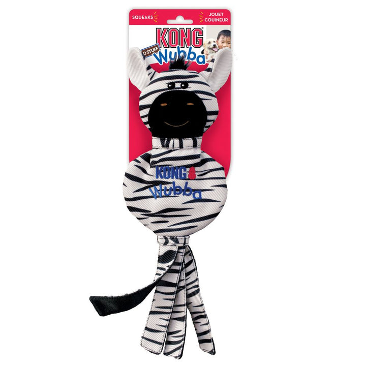 KONG Wubba No Stuff Durable Zebra Tug w/ Squeaker - Best Fetch and Tug Toy for Dogs