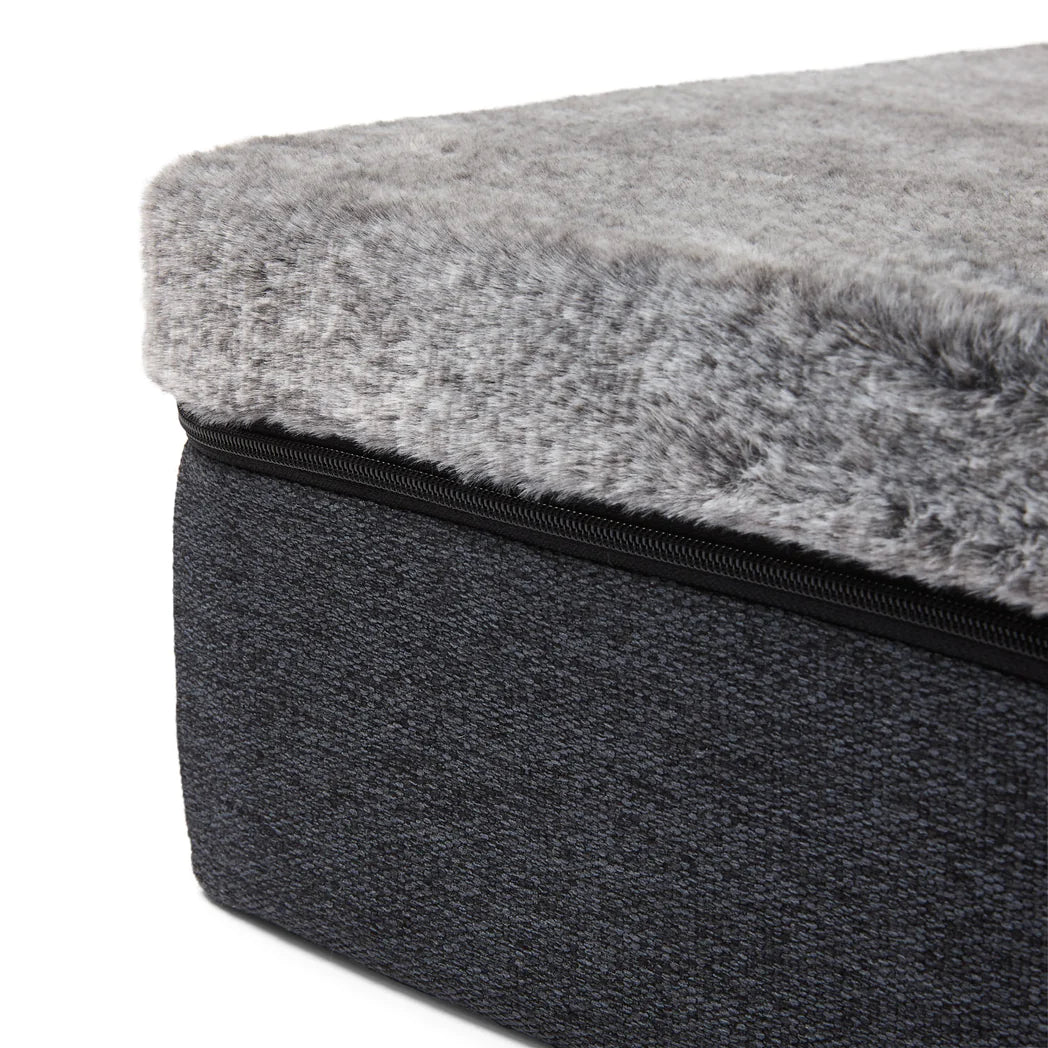 Close-up of the luxurious faux fur charcoal top on the Snooza Big Dog Bed in Chinchilla, providing ultimate softness and comfort for large dogs."