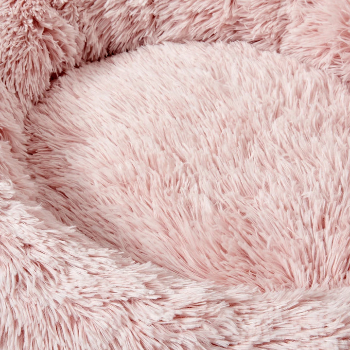 Close-up of the super soft long pile faux fur on the Snooza Bliss Pink Pet Bed.