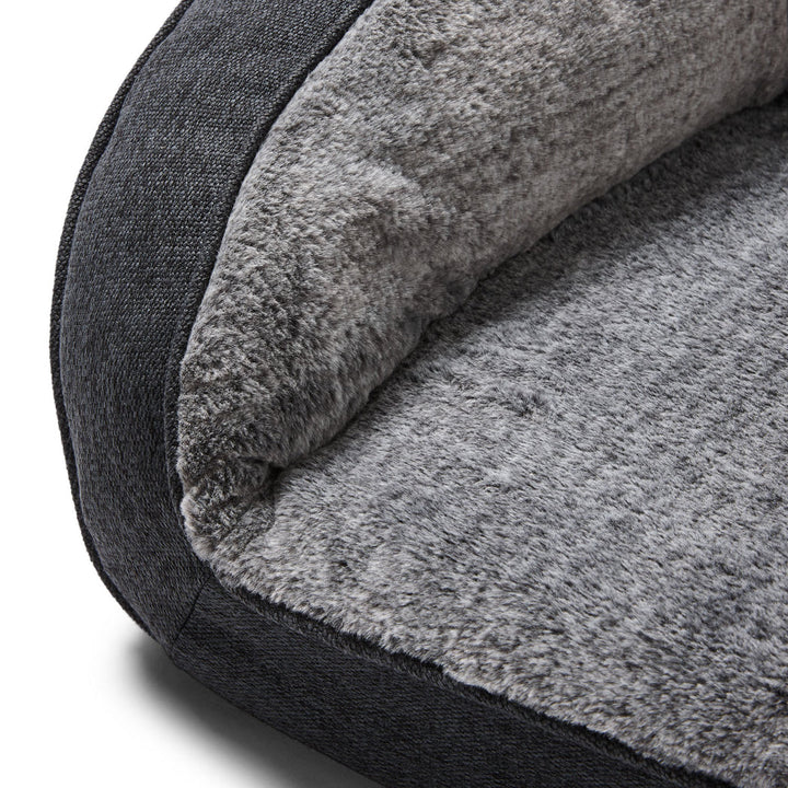 Close-up of the dense pile charcoal plush upholstery on the Snooza Ortho Sofa